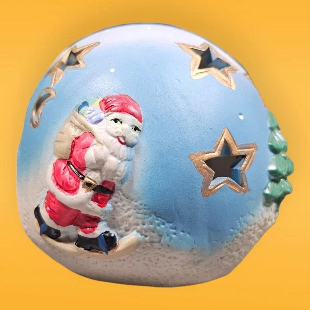 Vintage‎ Santa With Sack Bag Presents Ceramic Votive Holder Trees Stars Toys